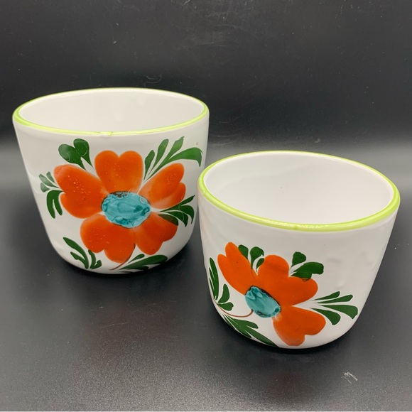 Other - Pair Of Made In Italy Orange Poppy Flower Floral Planters
